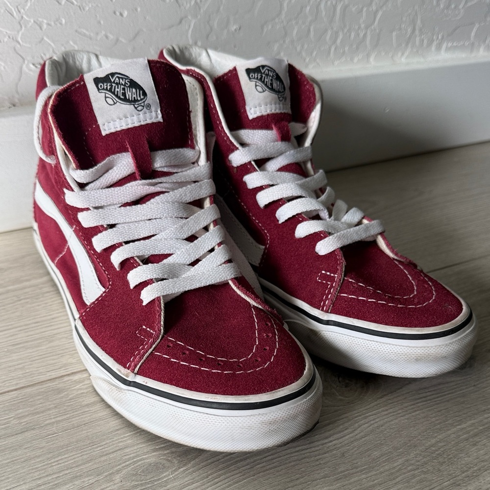 Vans Women's Fuchsia and White High-Top Sneakers